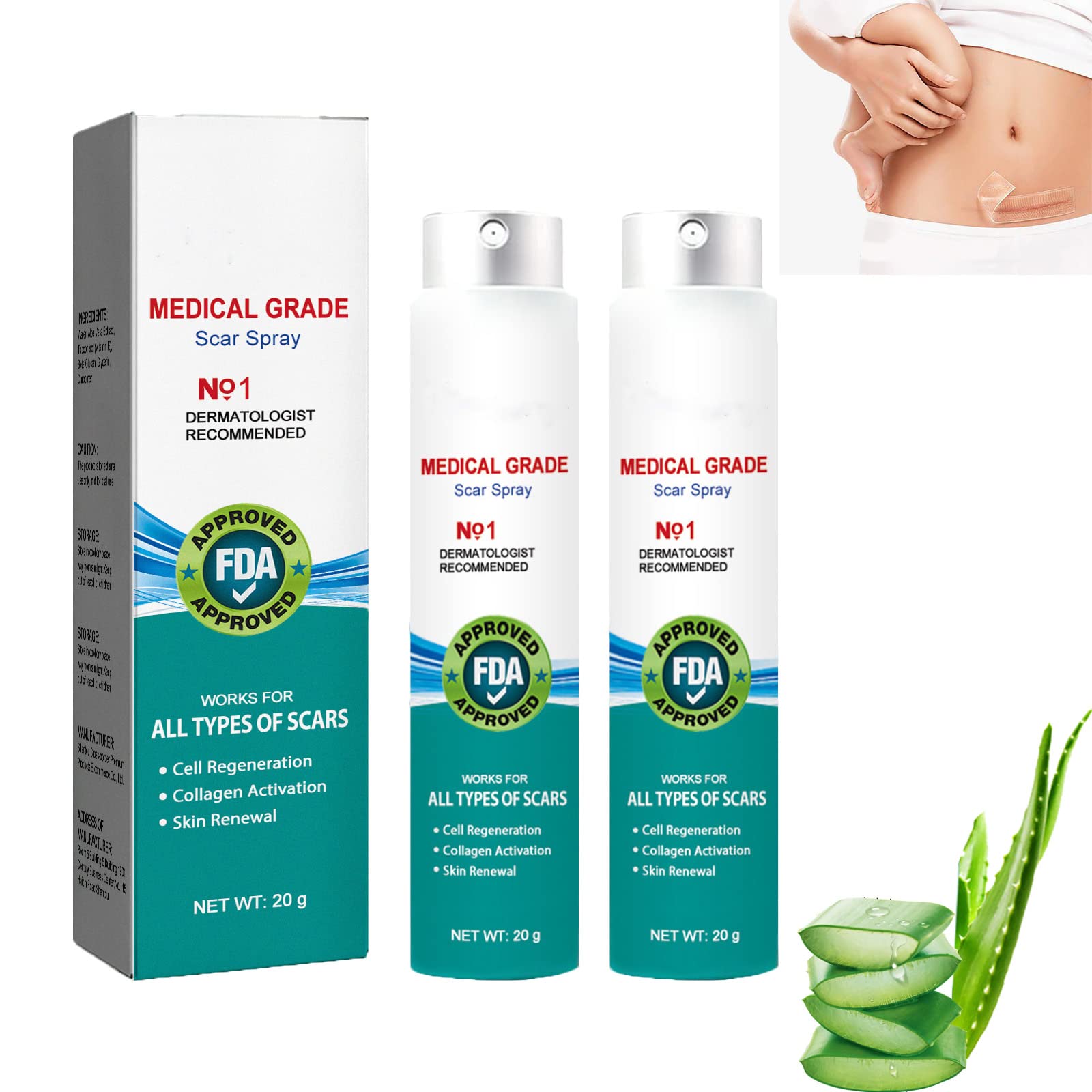 Scar Remove，Scar Remove Medical Grade Scar Spray，Etuih Scar Removal Spray，Acne Scar Treatment for Face Acne Scars and Dark Spaot Remover Gentle Skin Care for Acne Prone Skin (2PCS)