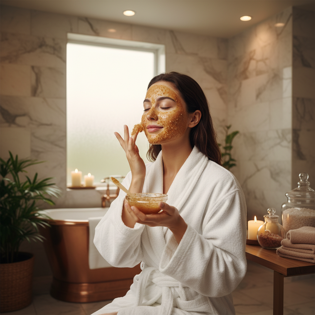 Exfoliating Sugar Mask being applied